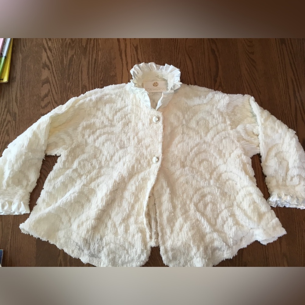 Vintage Stan Herman Chenille Bed Jacket Boudoir Jacket, Size small